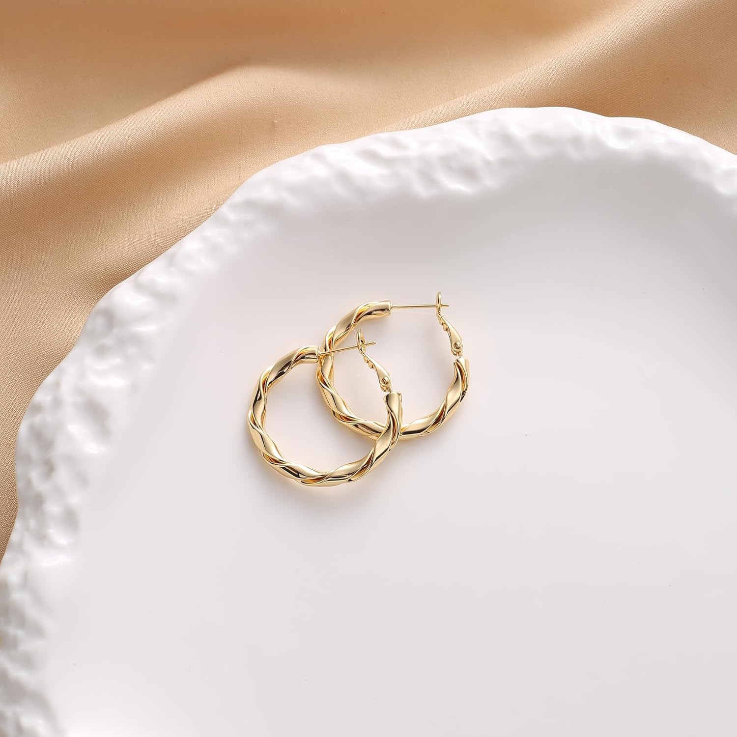 14k Gold Plated Hoop Earrings for Women, 925 Sterling Silver Posts Thick Twist Hypoallergenic Chunky Large Earrings 20mm 30mm 40mm 50mm - Image 6