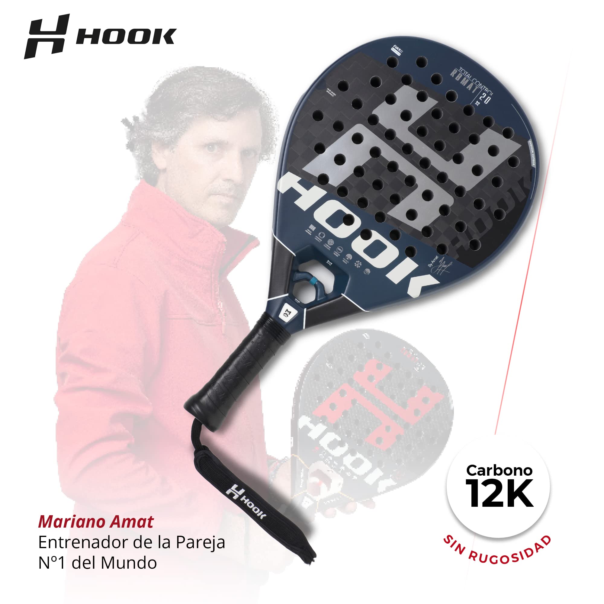 Hook - RBMAT Control 12k Art - 355/365 g - 100% carbonio - Controllo esplosivo 100% - EVA - Densità ed equilibrio medio - Senza rugosità - Rotonda