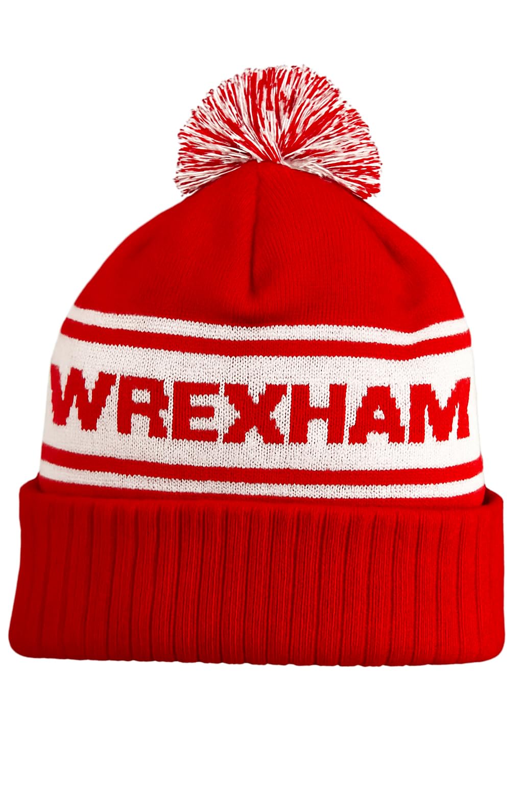 Beyond Happy Wrexham Football Fans Red and White Ski Bobble Hat - Stylish Winter Beanie for Wrexham Supporters – Ultimate Supporters Hat for Comfort and Warmth