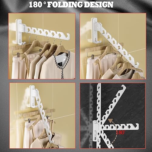 Miniatura 3 de Soporte para colgar abrigos de pared, organizador de secado de ropa blanca, ganchos de aluminio, retráctiles, plegables, para interiores, para