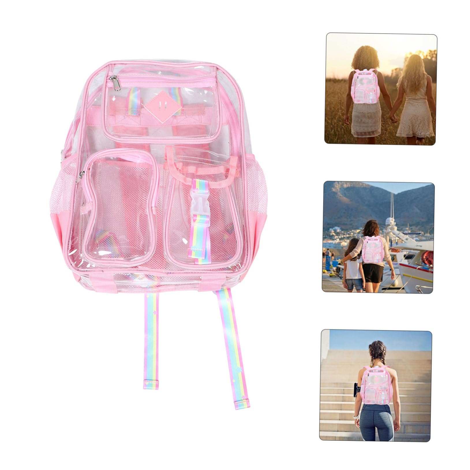 TOYANDONA Zaino Trasparente in Pvc Mini con Tasca Frontale, Zaino Piccolo per Eventi Stadio e Palestra, Design Leggero e Resistente