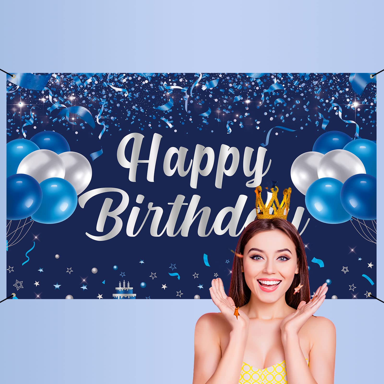 Amazon.com: Trgowaul Happy Birthday Banner, Blue & Silver
