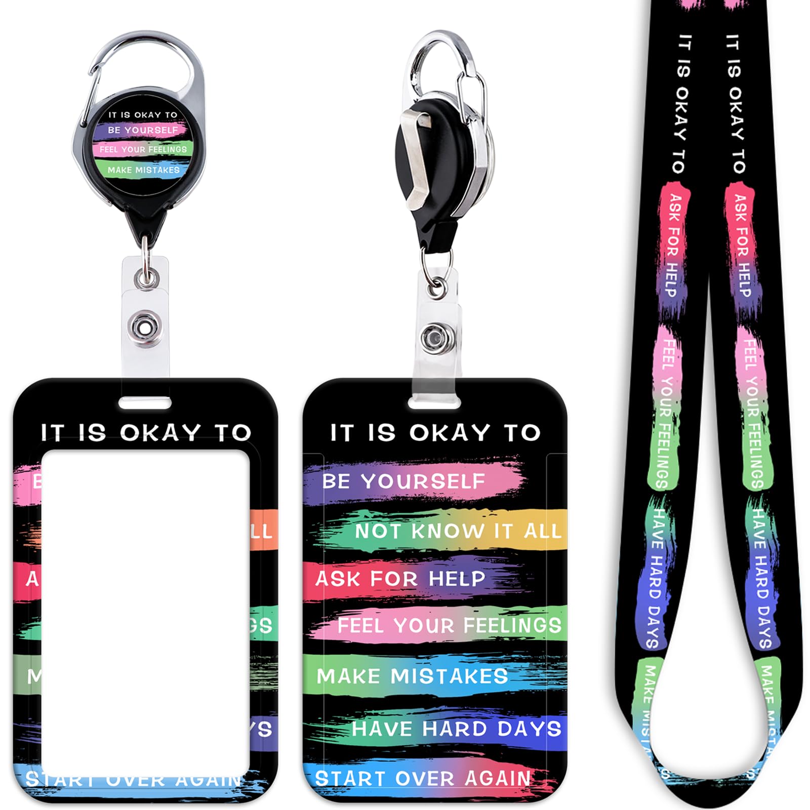 Black ID Lanyard Card Holder & Inspirational Quotes Retractable Badge Reel Cool Neck Lanyard for Keys ID Badges for Men Women Kids Cute Retractable Heavy Duty Badge Holder Reel for Work School ID — image 1