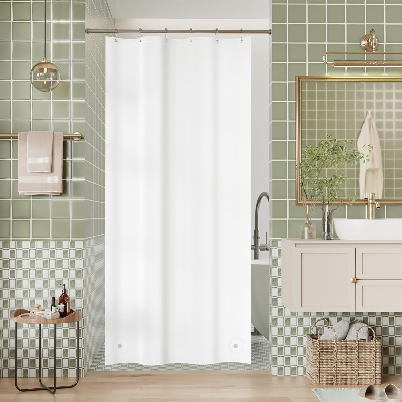AmazerBath Stall Shower Curtain Liner, 36x72 Narrow Plastic White Shower Curtain Liner, PEVA Small Camping Shower Liner, Stand Up Shower Curtain Liners with 2 Magnets and 6 Rustproof Grommet Holes