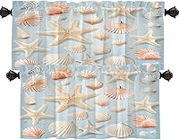 Vista 113 de Shrahala Cenefas de cocina de madera marrón con tablones vintage, panel de media ventana, tratamiento de ventana multicapa de poliéster opaco