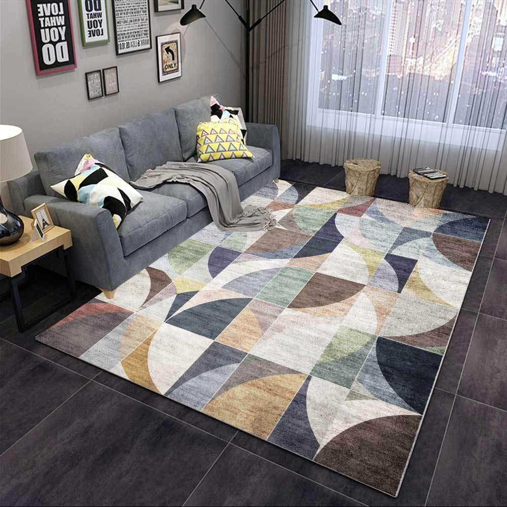 Dywany Salon Dywan Retro Geometryczny Niebieski Brązowy Antypoślizgowy XXL Bardzo Duży Średni Wystrój Domu Dywan Podłogowy 140 x 200 cm (55 cali x 79 cali)
