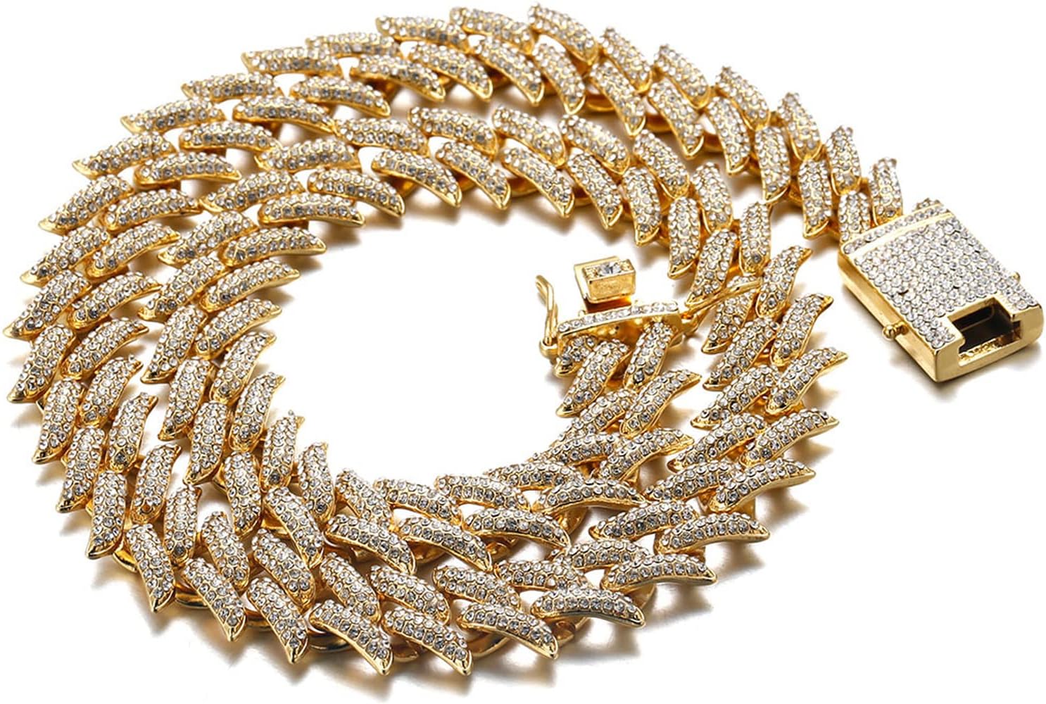 Halukakah Diamond Cuban Link for Men 20MM,18k Real Gold/Platinum Plated Gold Chain Iced Out 3 Row Diamonds Thorn Chain Bracelet/Necklace,Prong Set Lab Diamonds,with FREE Giftbox - Image 6