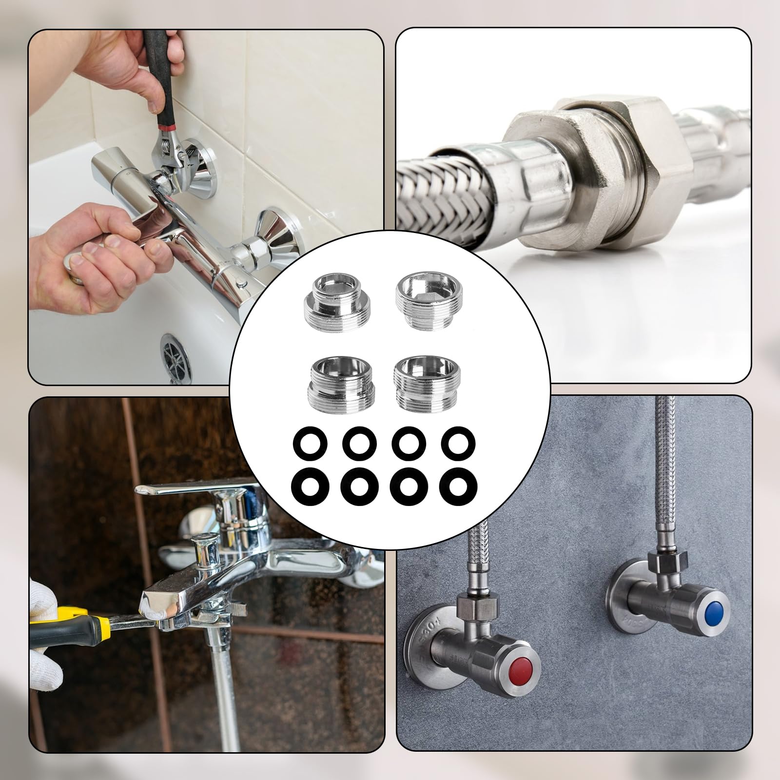 Kit di 4 adattatori per rubinetto, da M16 a M22, da M18 a M22, da M20 a M22, filettatura maschio da M22 a M22, adattatore universale per rubinetto per lavello da cucina, bagno, lavello acqua