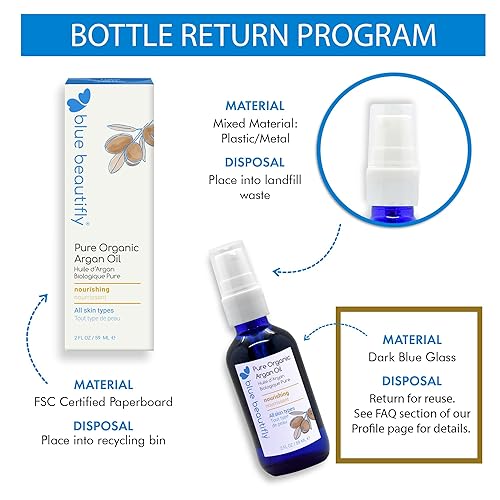 Miniatura 6 de Blue Beautifly Aceite de argán orgánico puro certificado por USDA para cabello y piel, restaura la elasticidad de la piel, fortalece las hebras del