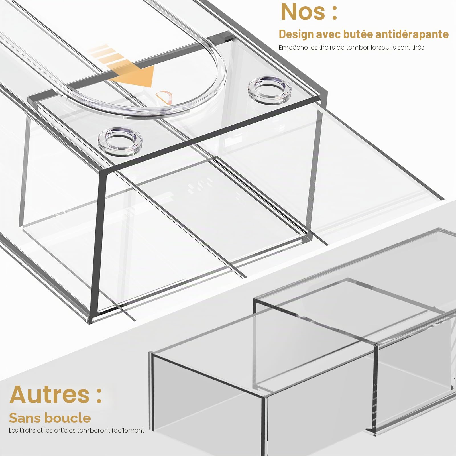 Lot de 7 tiroirs de rangement empilables en acrylique transparent avec 7 tiroirs de rangement pour bureau, salle de bain, chambre à coucher