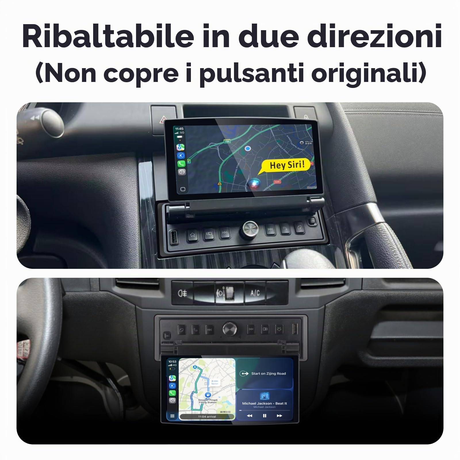 Autoradio singolo DIN con schermo a scomparsa, CarPlay wireless e Android Auto, autoradio con touchscreen a scomparsa e qualità audio di livello OEM, Bluetooth, FM RDS