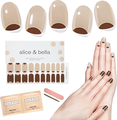 Miniatura 1 de ALICE & BELLA Kit de tiras de uñas de gel semicuradas, manicura de chocolate con leche, calcomanías o envolturas UV de chocolate marrón con leche y