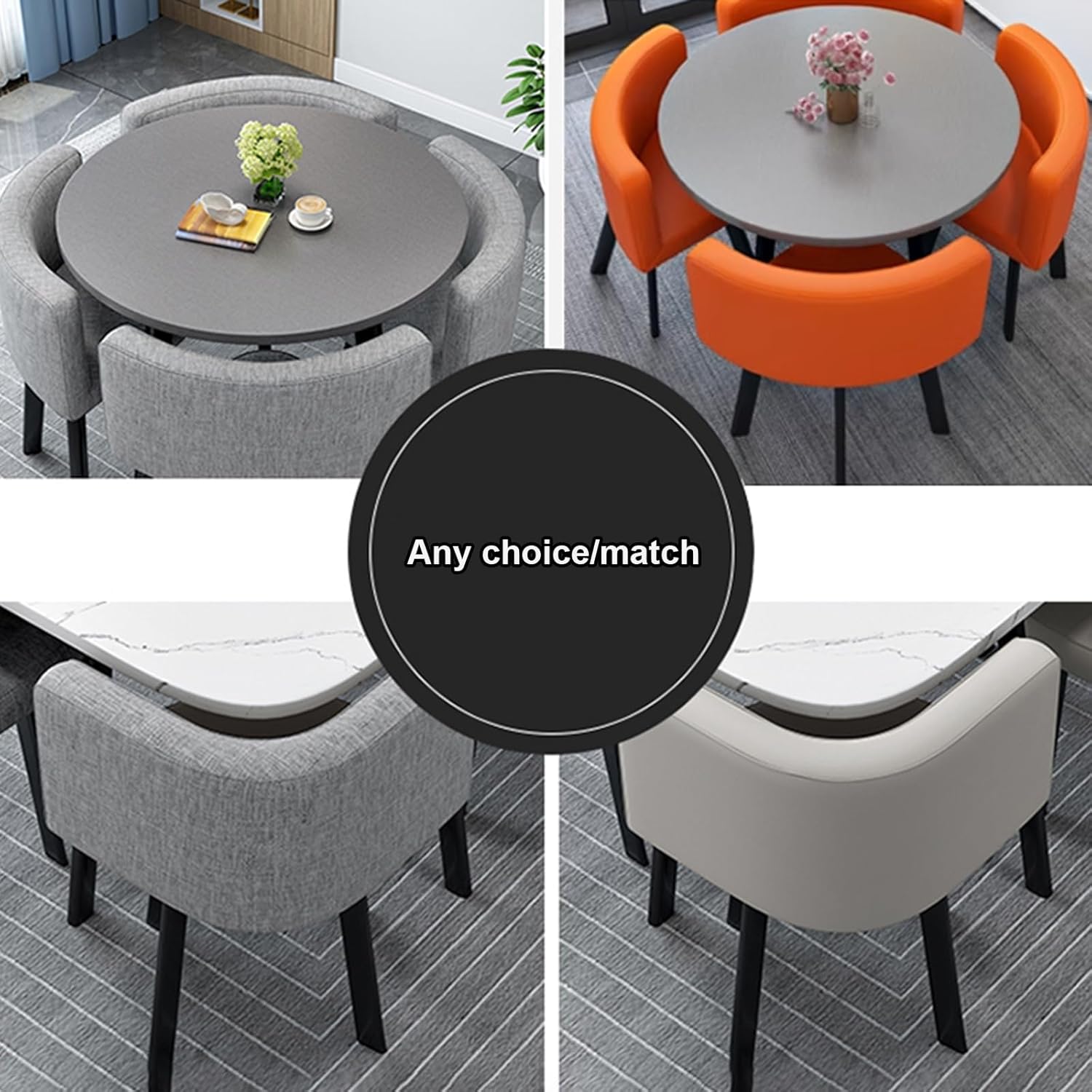 Stylish Modern Round Office Conference Table Set With 4 Dark Gray Leather Chairs Ideal For Office Reception Meeting Room And Negotiation Stylish And Functional Furniture ,Orange-Fabric chair