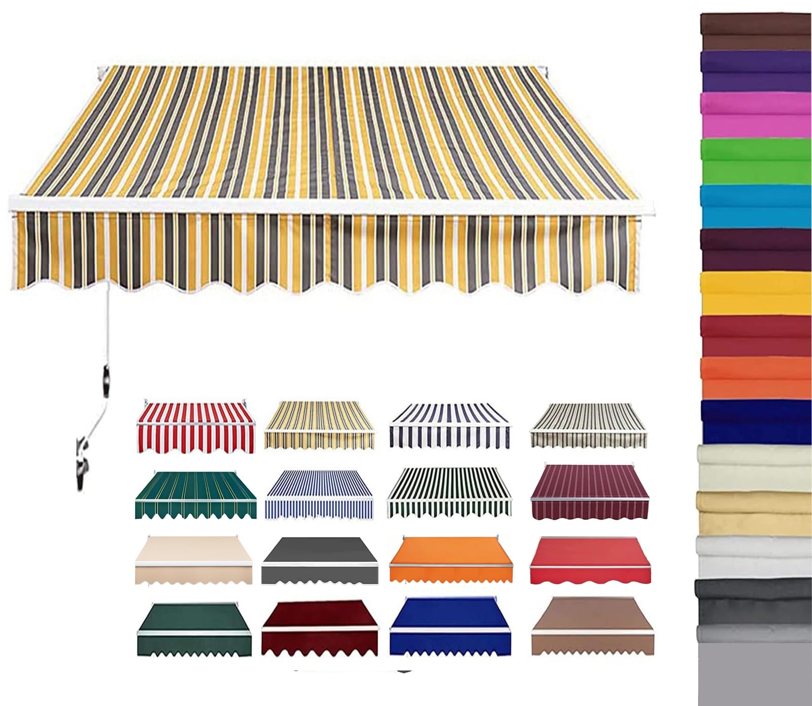 Retractable Patio Awning Replacement Fabric (Without Frame) Waterproof Shade Sun Shade Awning Cover Outdoor Patio Canopy Sunsetter Deck Awnings Polyester(A,(20x13ft) 6x4m)