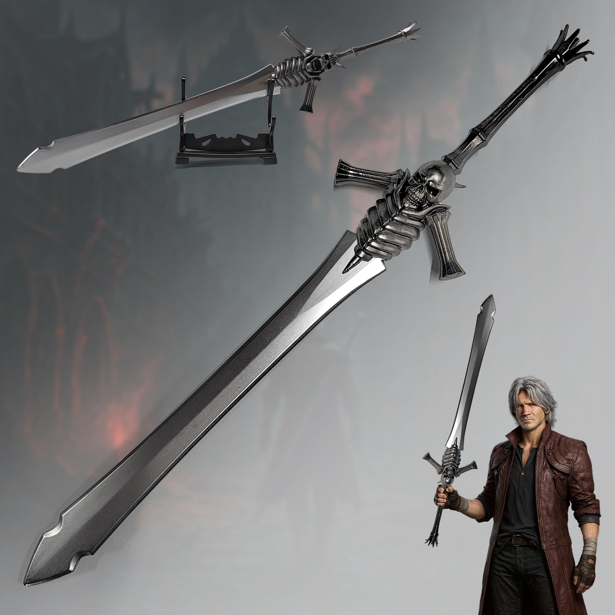 Devil May Cry Dante Espada "Rebelión" Abrecartas XL 30 cm | Réplica de metal de DMC en fundición a presión de zinc | Legado de Sparda Artículo de decoración para juegos | Artículo de colección y