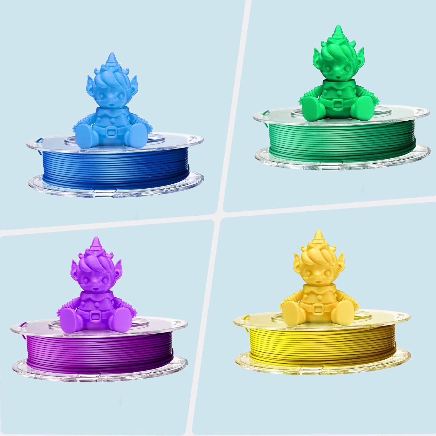 AOSEED 3D Printer Filament Bundle, 1.75mm (±0.03mm) PLA Filament Set for Most 3D Printers, 4-Pack 200g (0.44lbs) Per Spool, Purple, Green, Blue, Yellow