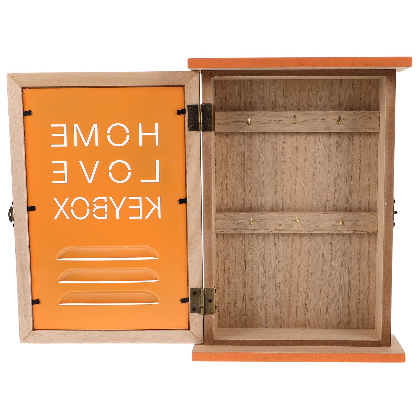 Caja para llaves resistente al desgaste con colgador de madera y hierro decorativo naranja
