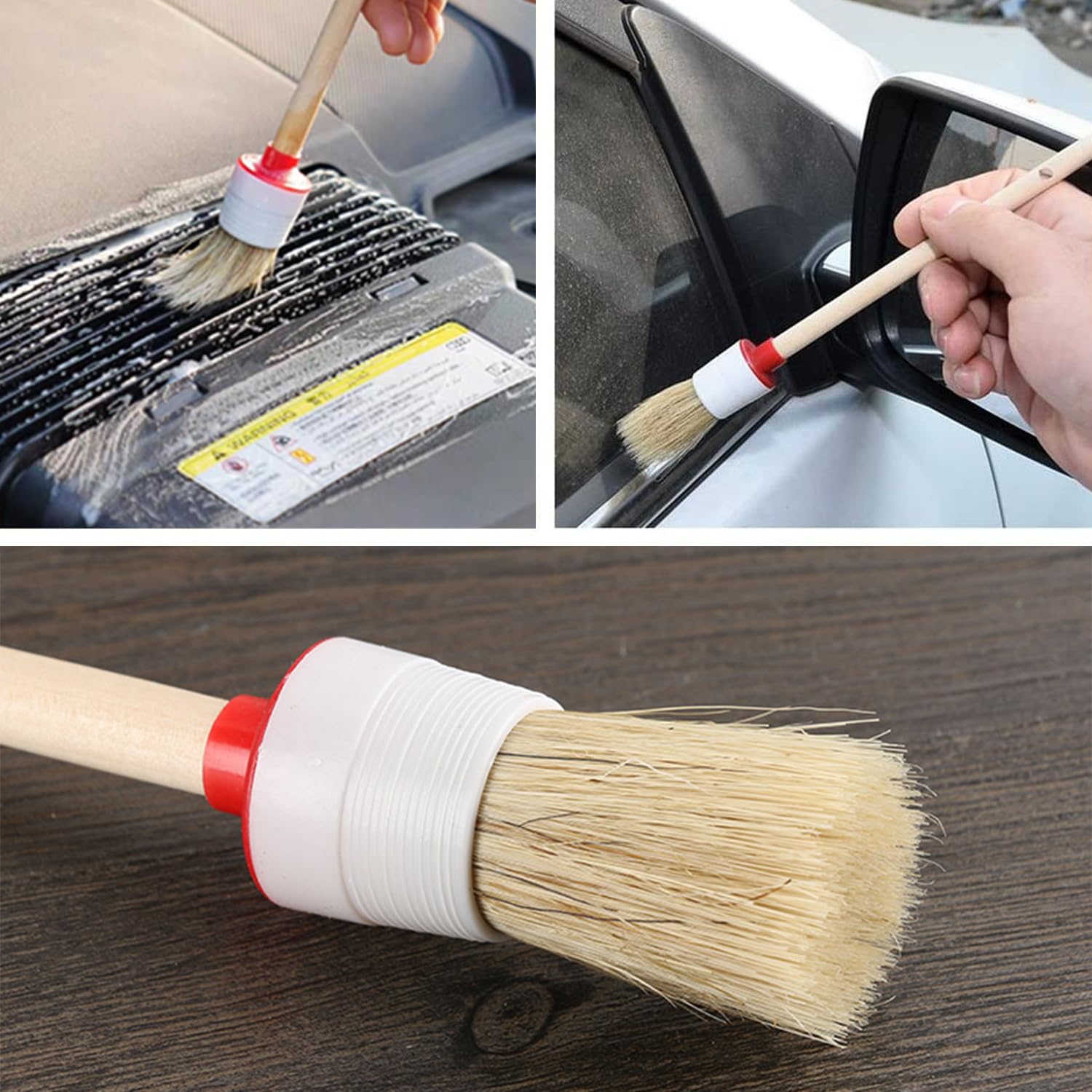 6 Brosses En Bois Et 6 Anneaux De Rangement En Fil Métallique, Brosses Rondes, Brosses De Nettoyage De Voiture, Pinceaux De Peinture De Meubles, Brosses De Détail, Appareils Électroménagers.