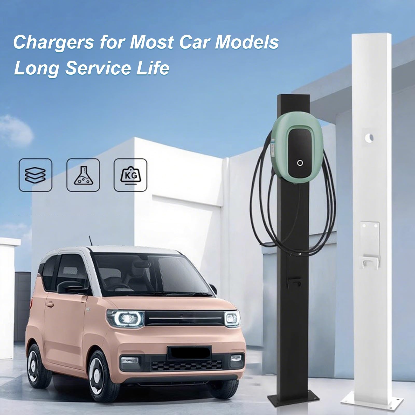 Zewnętrzna stacja ładująca do pojazdów elektrycznych, stojak podłogowy, wytrzymała podstawa z hakiem na kabel kompatybilna z większością ładowarek EV, idealna do użytku domowego i komercyjnego (szary