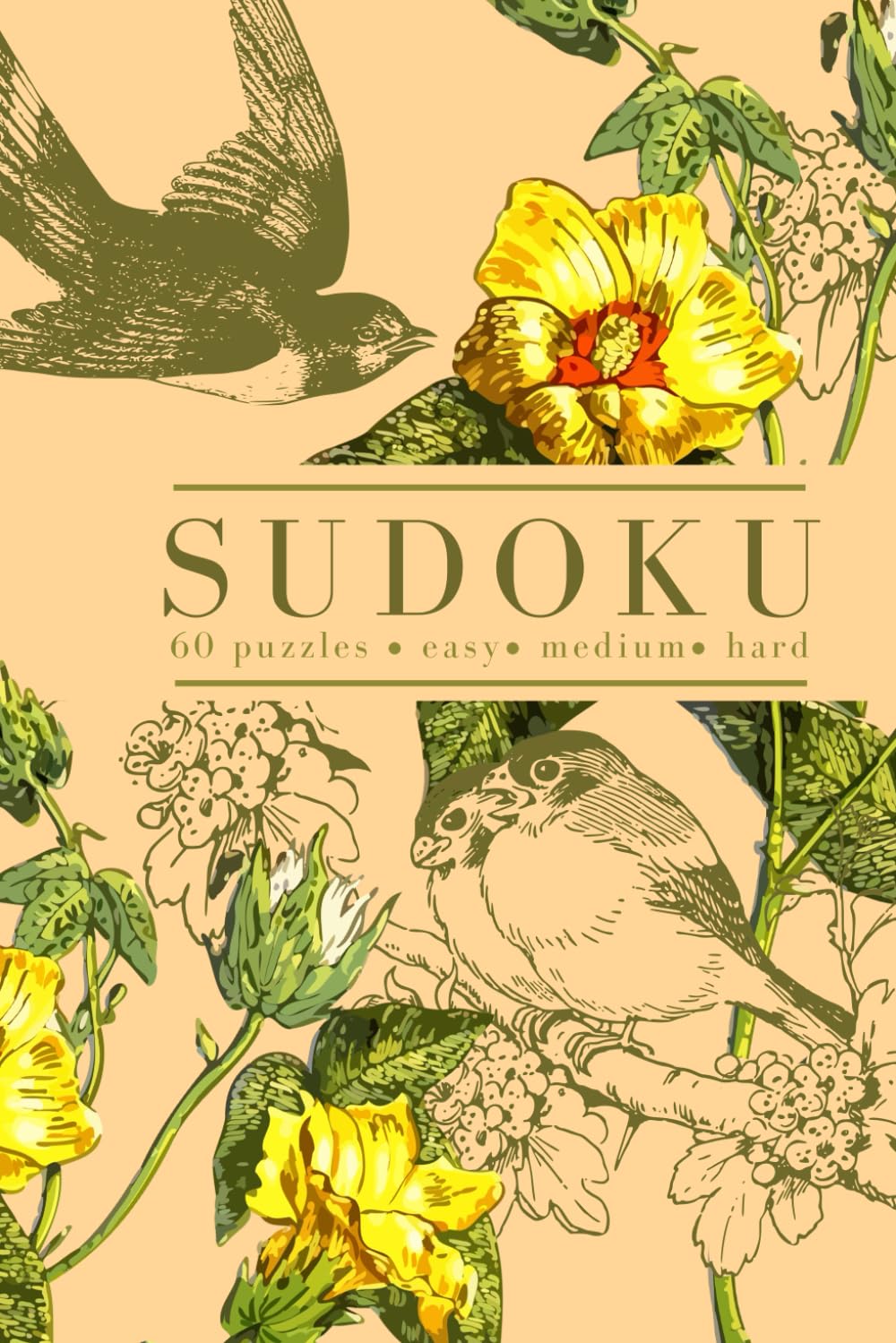Floral Sudoku Puzzle Book: Easy, Medium, and Hard - One Puzzle Per Page - Vintage Swallows (Vintage Calm Collection)