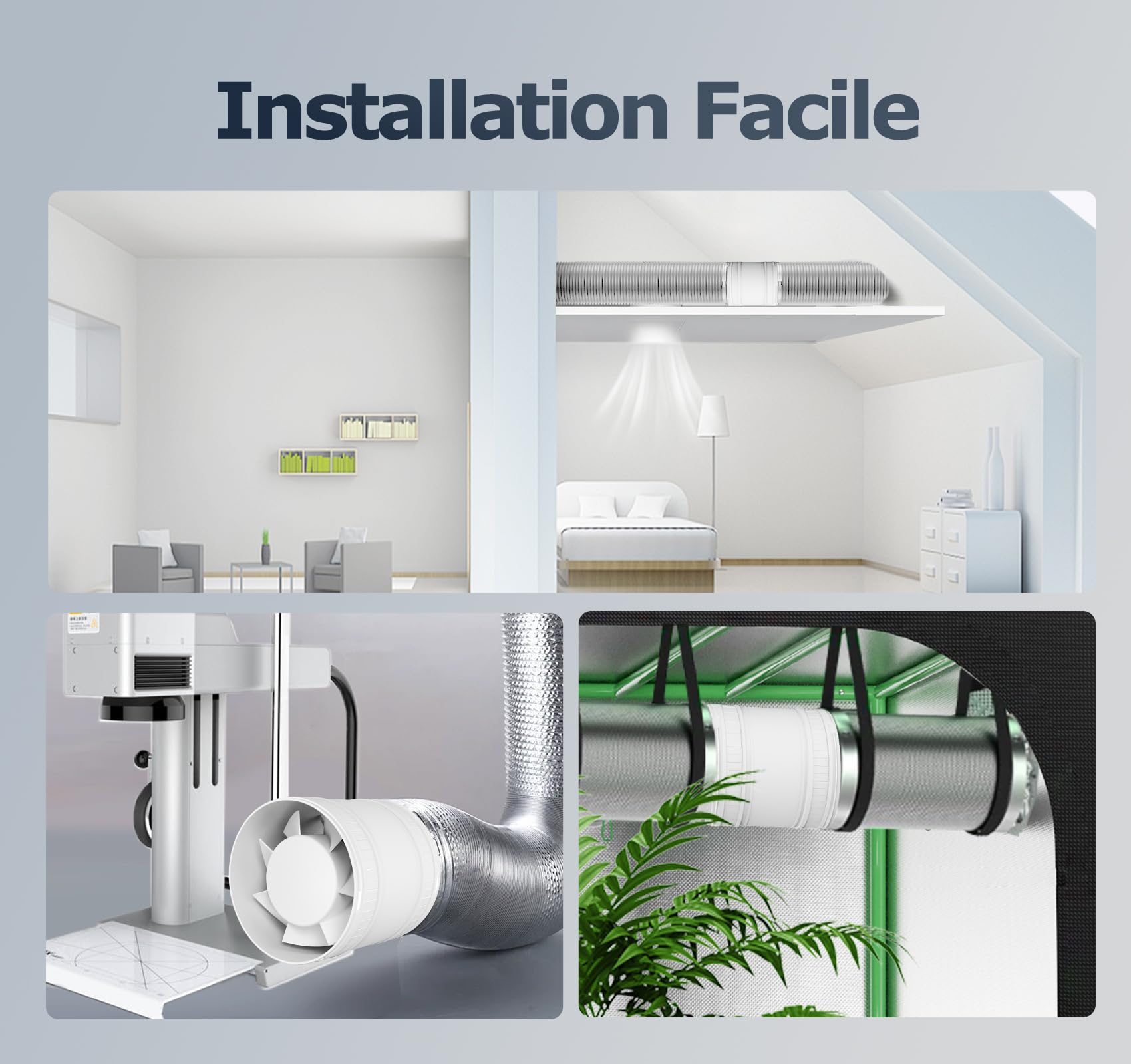 Extracteur d'Air 100 mm à Vitesse Réglable, Compact Ventilateur Silencieux et Puissant, Aérateur d Air avec Protection Contre la Surchauffe, VMC Salle de Bain Cave Garage Tente