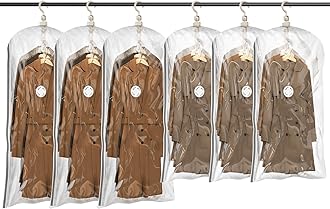 TAILI Hanging Vacuum Storage Bags Space Saver Bags, Vacuum Sealer Bags for Clothing, Suits and Jackets, Closet Organizers and Storage, (3 Long, 3 Short) Clear