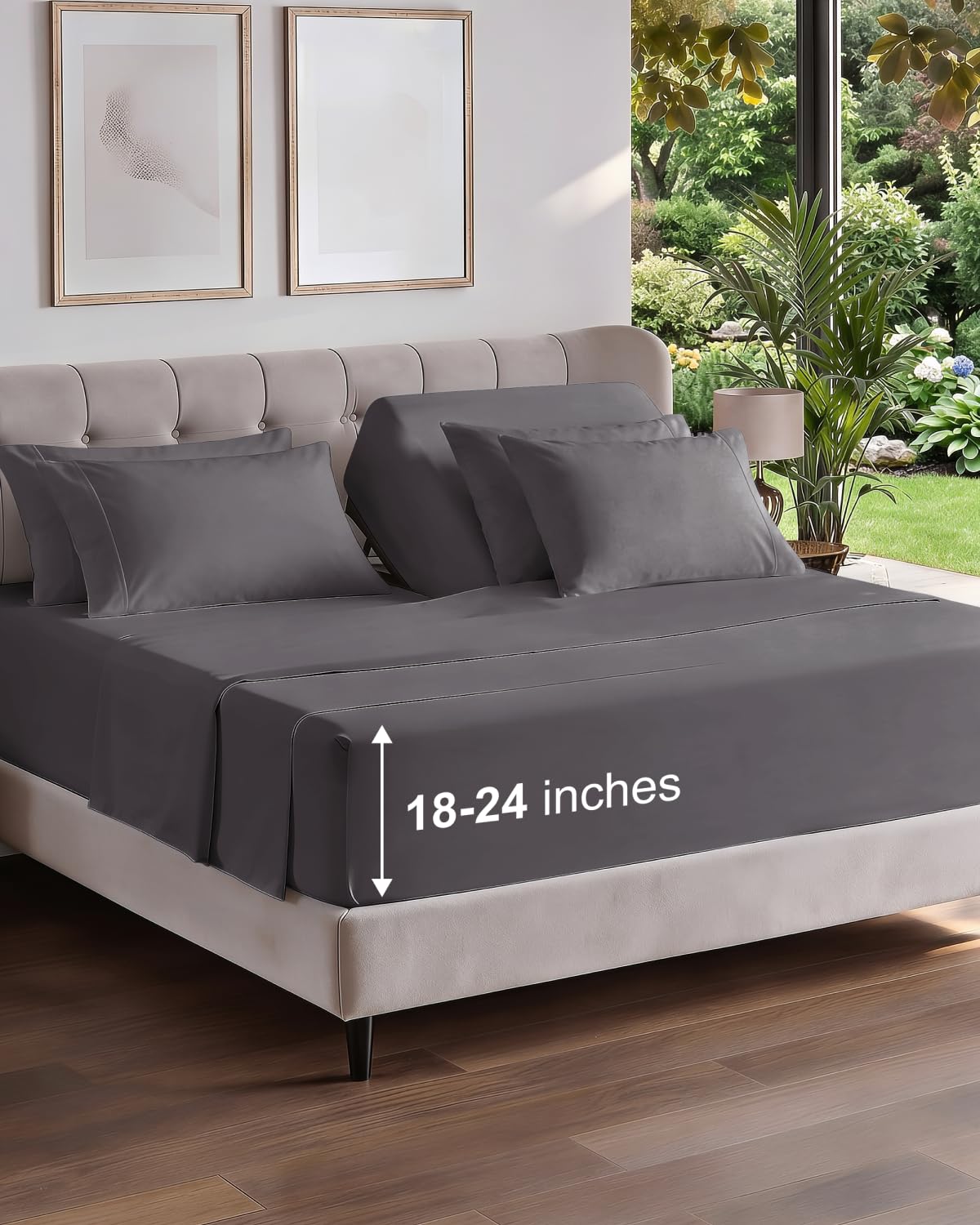 CGK Extra Deep Flex Top Split Head King 6pc Cooling Sheet Set - Dark Grey