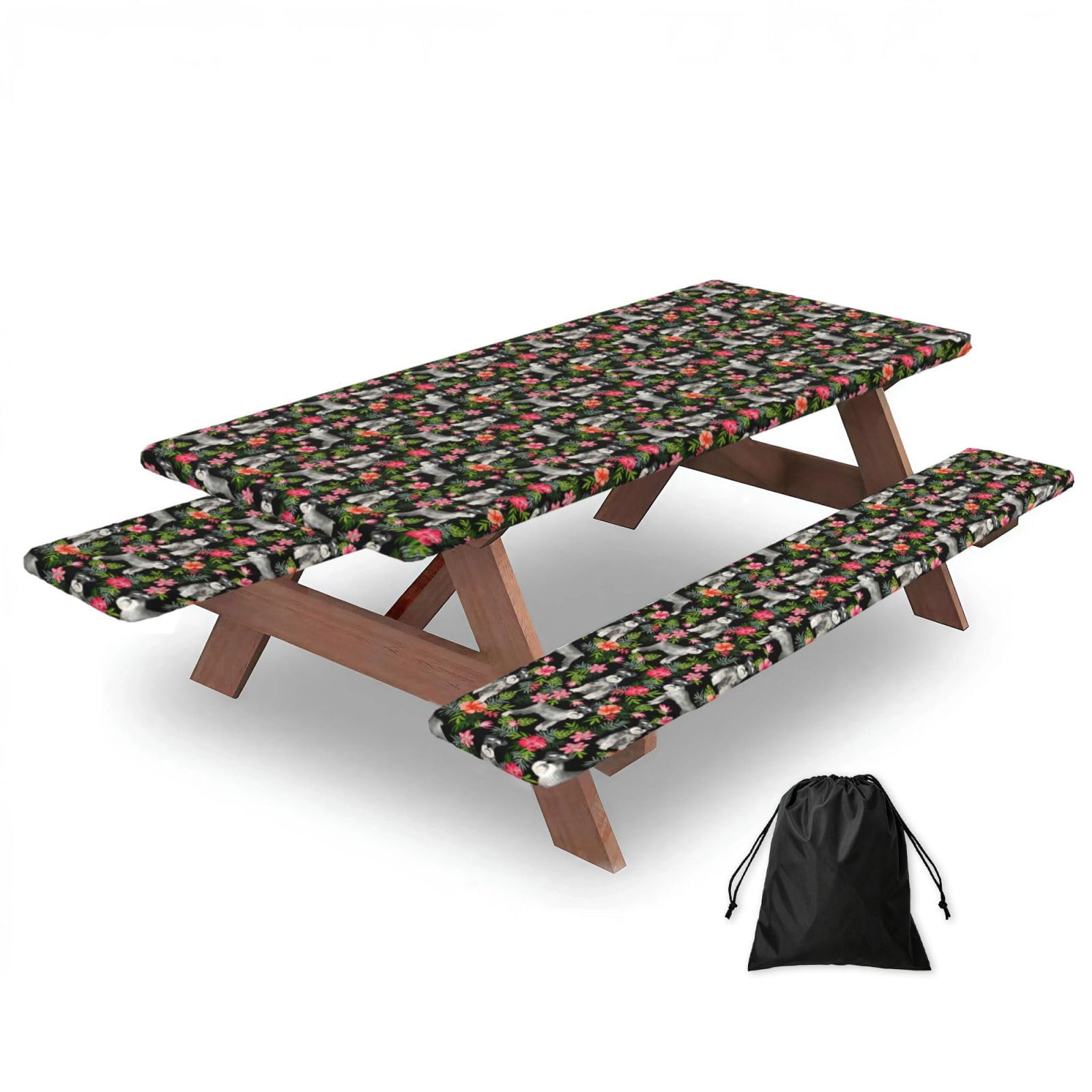 Zyjhyy Black Schnauzer Print Party Table Covers With Bench Covers Set Of 3 Picnic Table Cloth Wipe Clean For Garden Camping