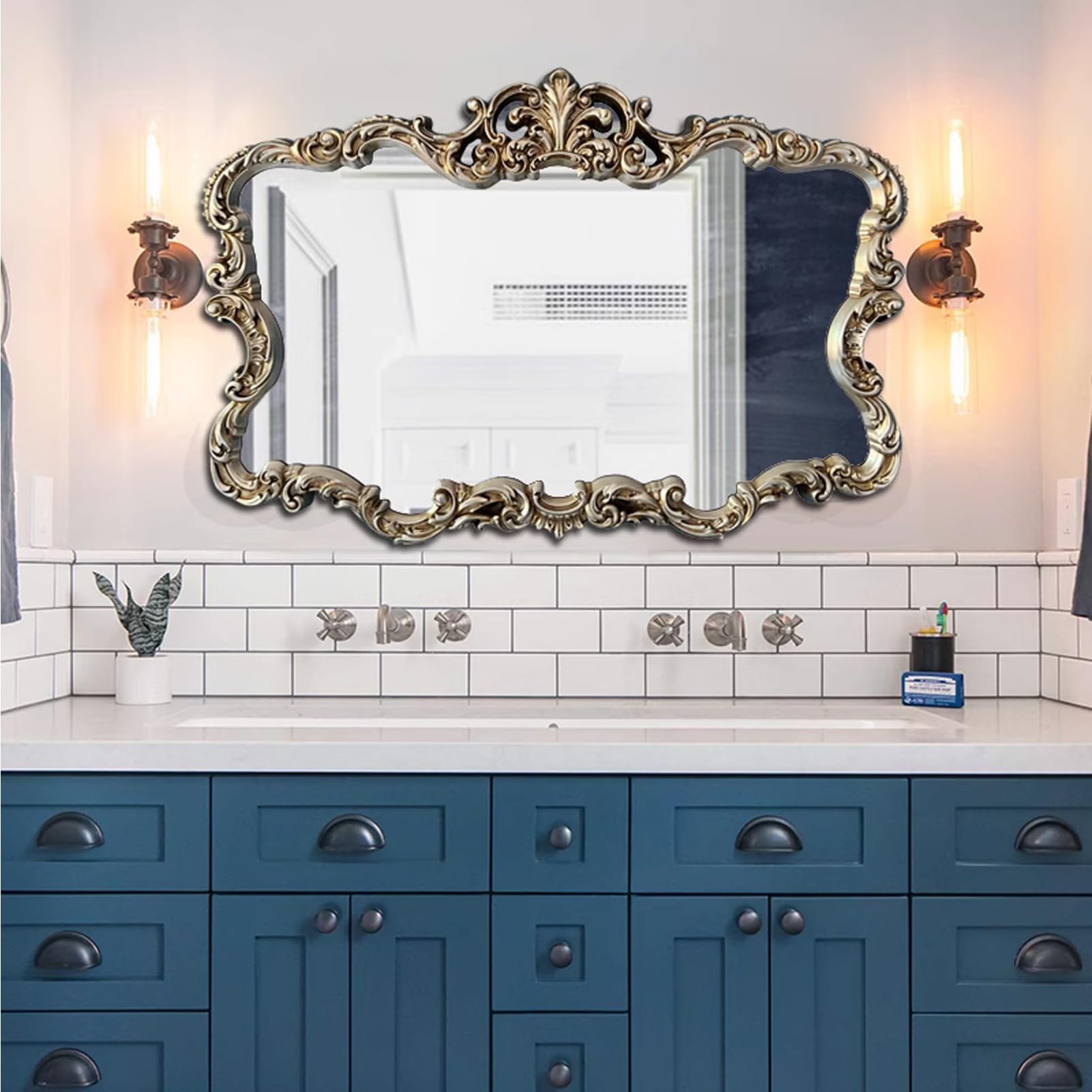 Amazon.co.jp: 大型 100X68 cm アンティーク調 ウォールミラー