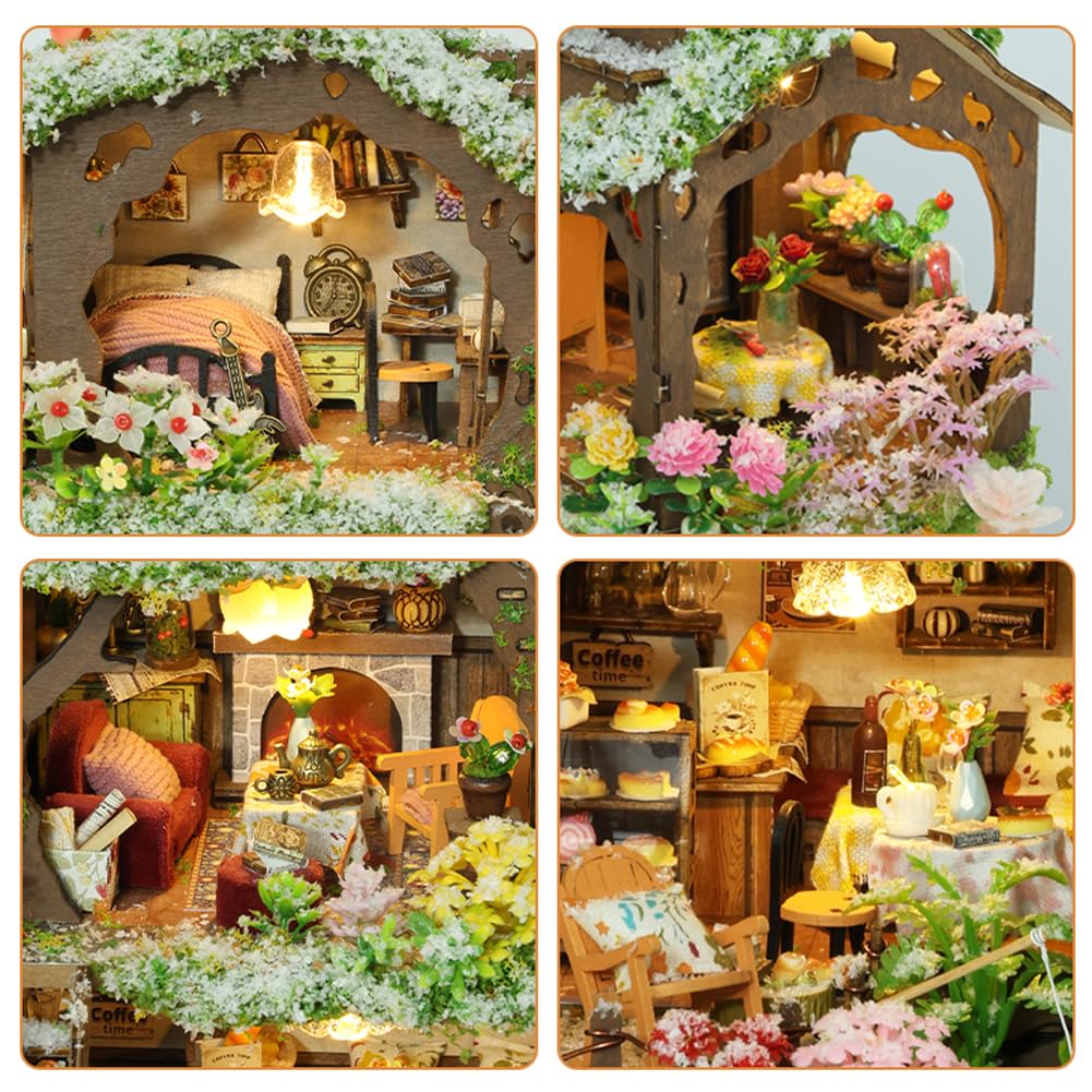 Miniaturowy domek dla lalek zestaw DIY czas las księgarnia miniaturowa architektura model dorosły zestaw rzemieślniczy śnieżny mini domek kreatywny dekoracyjny ornament