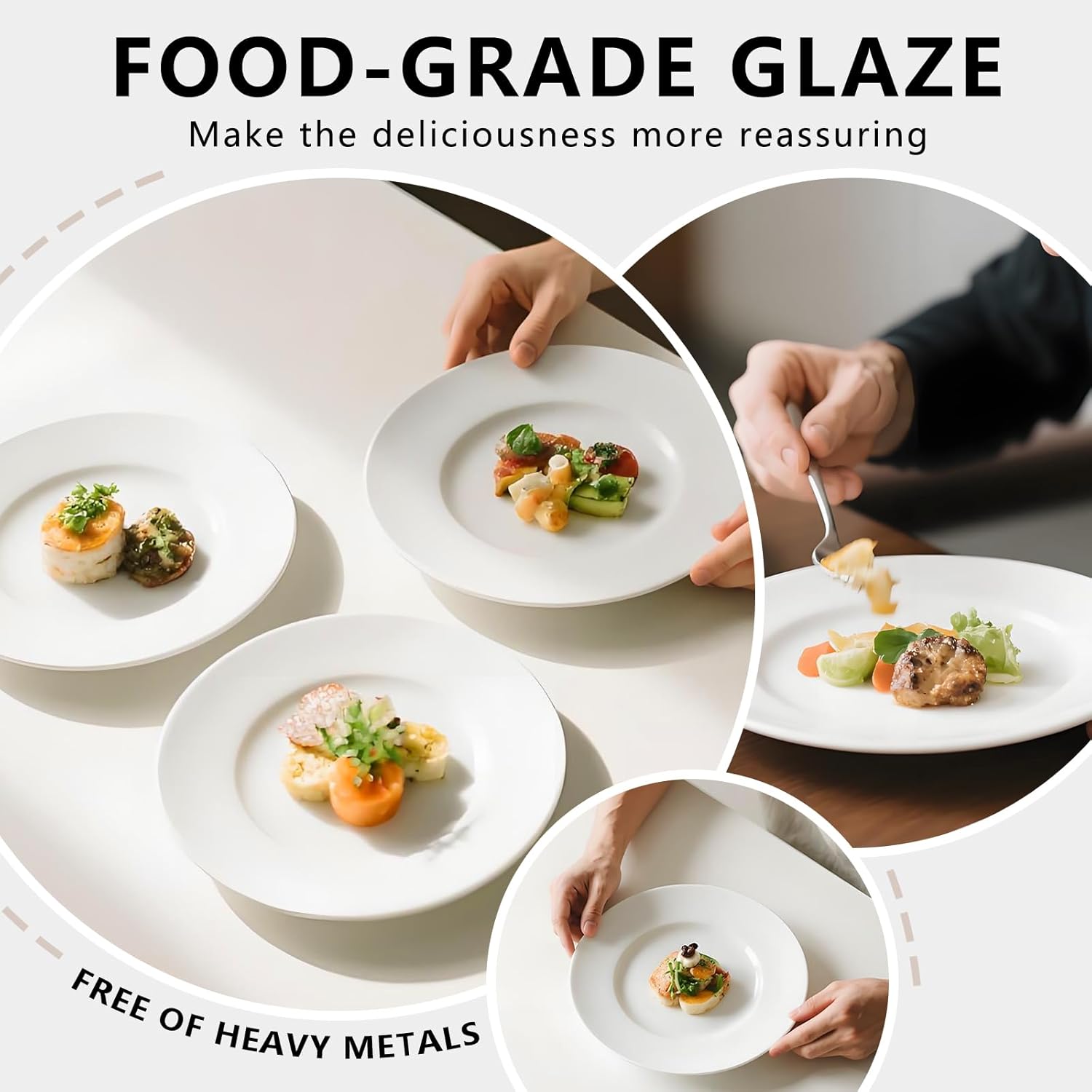Ceramic Plates Set of 8, White Dessert Plate 8 Inch, Appetizer Plate, Dishwasher, Microwave, Oven Safe, Smooth Glaze, Scratch Resistant (8PCS)