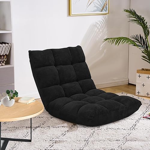 GORELAX Silla de suelo con soporte para el respaldo, silla reclinable plegable ajustable de 14 posiciones, silla de mediación con marco de acero,