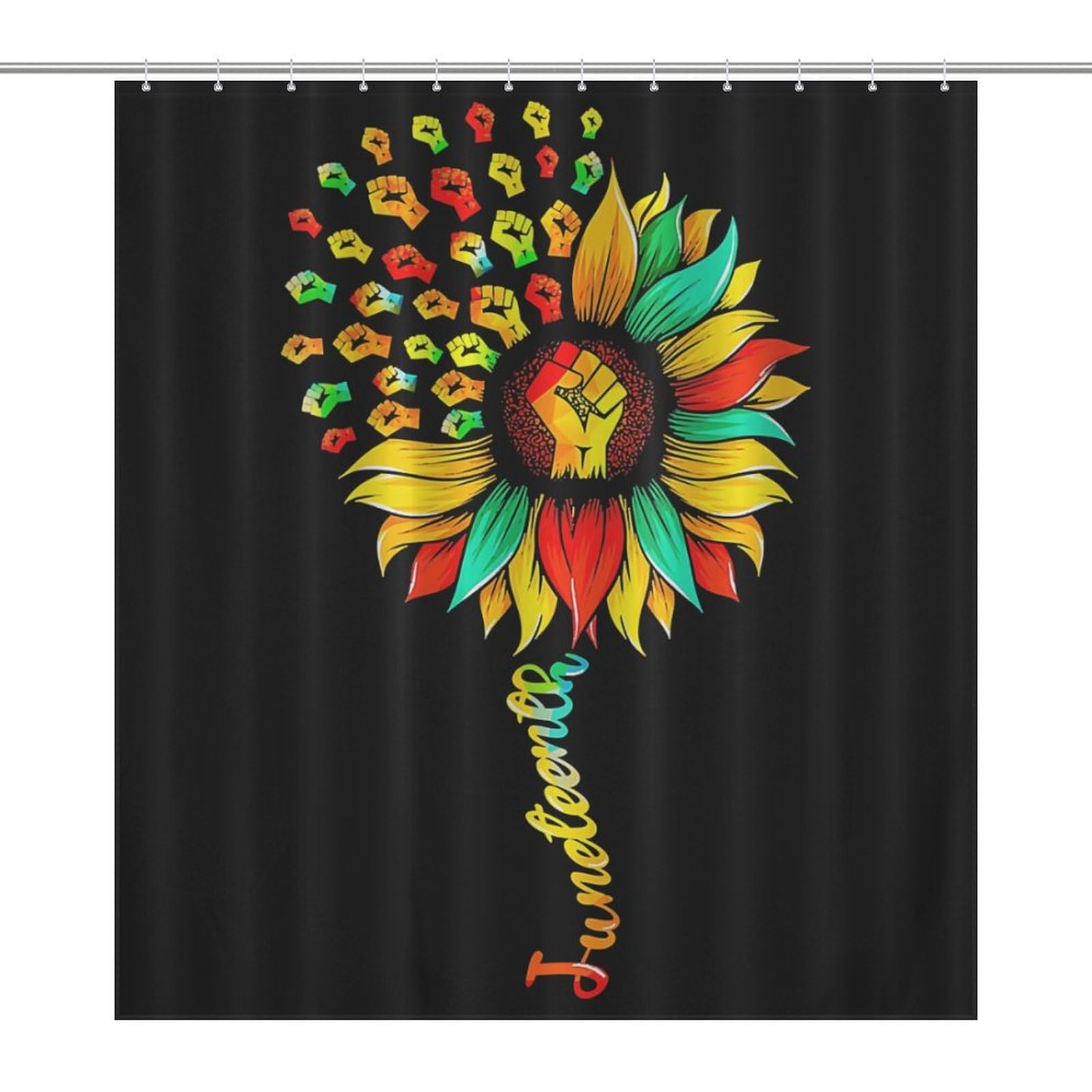 Oudrspo Sunflower Juneteenth Black History Month Shower Curtain Modern Bath Curtain Bathroom Decor Set with 12 Hooks 60 X 72 Inch