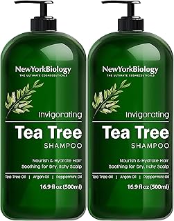 New York Biology Tea Tree Shampoo – Deep Cleanser – Relief for Dandruff and Dry Itchy Scalp – Therapeutic Grade - Helps Promote Hair Growth – 16.9 fl Oz - Pack of 2