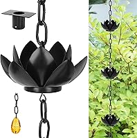 Rifachua 8.5ft Black Lotus Rain Chain for Gutters - Adjustable Decorative Downspout Replacement with 12 Cups & Anchor