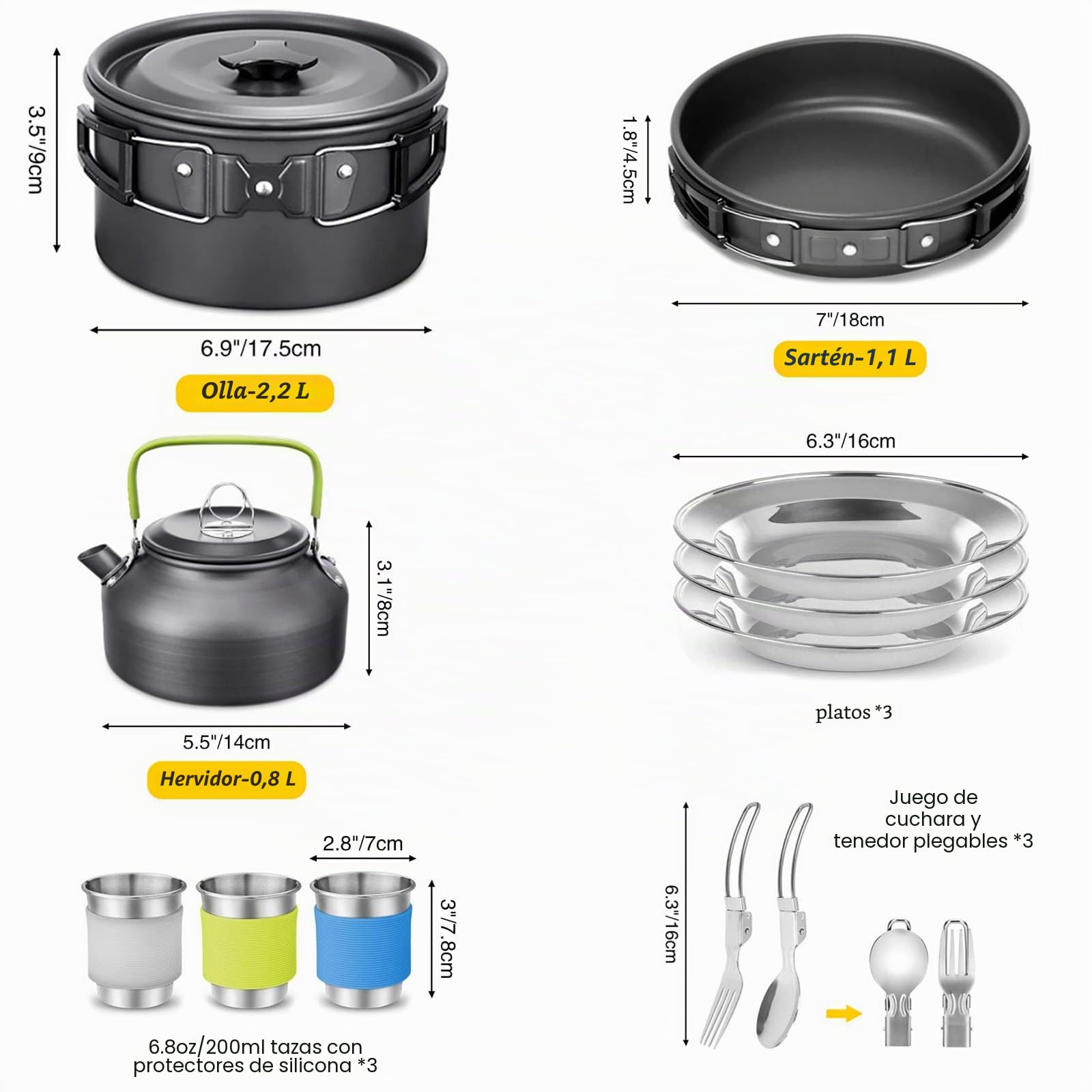 Juego de vajilla de camping AUHOU utensilios de cocina de aluminio al aire libre juego ollas