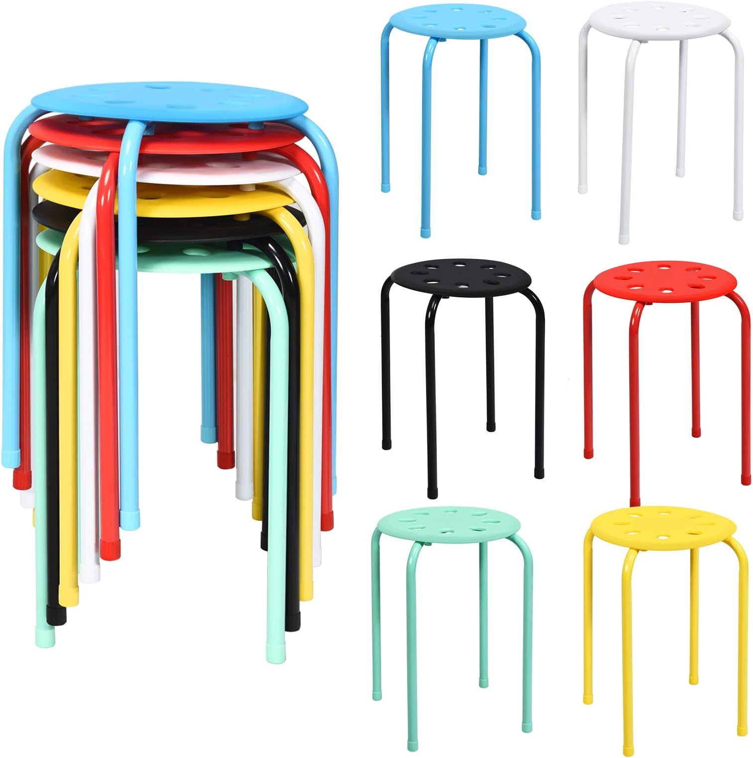 Barydat 24 Pcs Stackable Stools Bulk Plastic Round Top