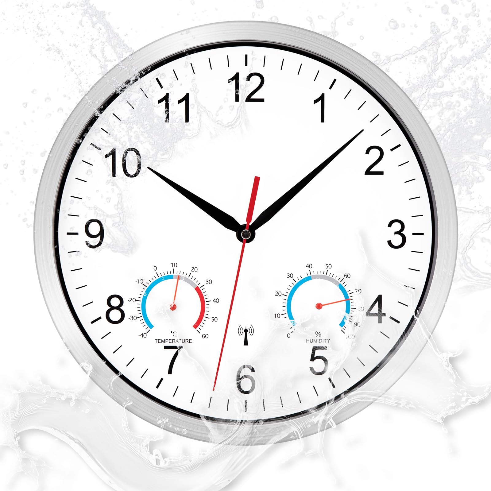 NESIFEE Wanduhr Funk Outdoor Wasserdicht Funkwanduhr Mit Thermometer und Hygrometer Anzeige Wanduhr Ohne TickgeräUsche