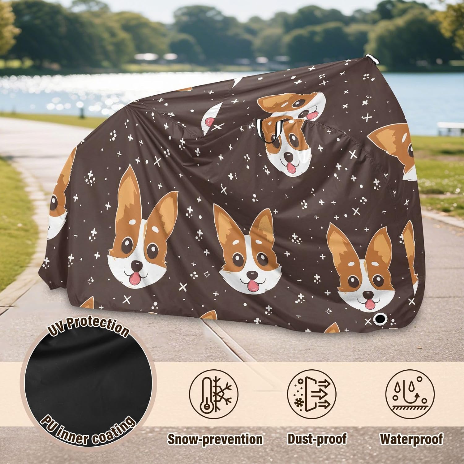 ALAZA Dog Cut Puppy Stars Bike Cover Waterproof Outdoor Ebike Bicycle Covers Tarp Protection for 1/2 Bikes, Sun UV Dust Wind Proof