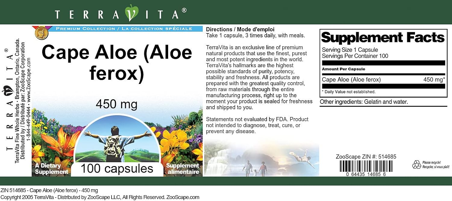 Cape Aloe (Aloe ferox) - 450 mg (100 Capsules, ZIN: 514685) - 3 Pack