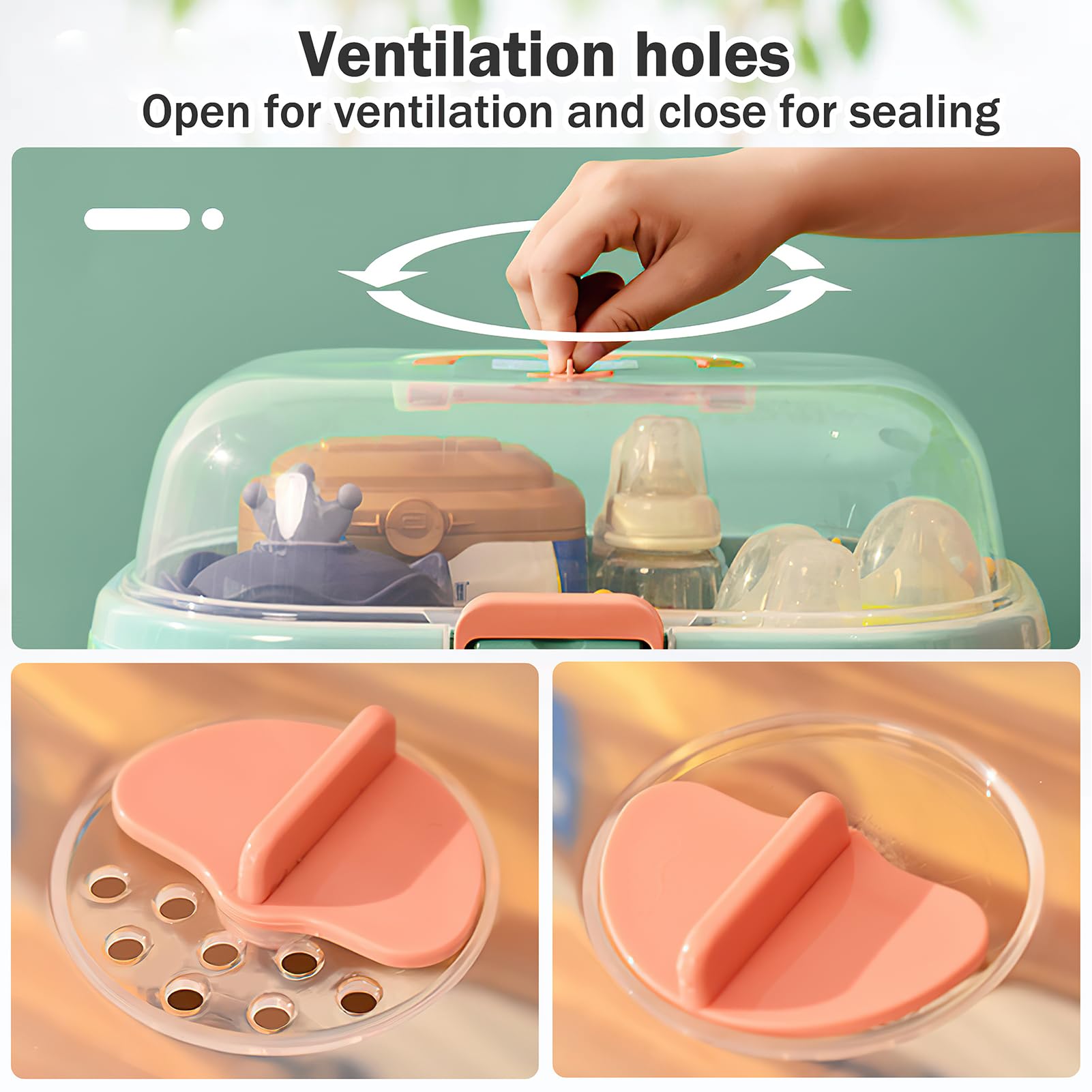 Serlium Boîte De Rangement pour Biberon, Protection Anti-Poussière Egouttoir Biberon Bebe Et Couverts pour Bébé, pour La Maison, La Cuisine, Les Voyages, L'extérieur（Vert Blanc）
