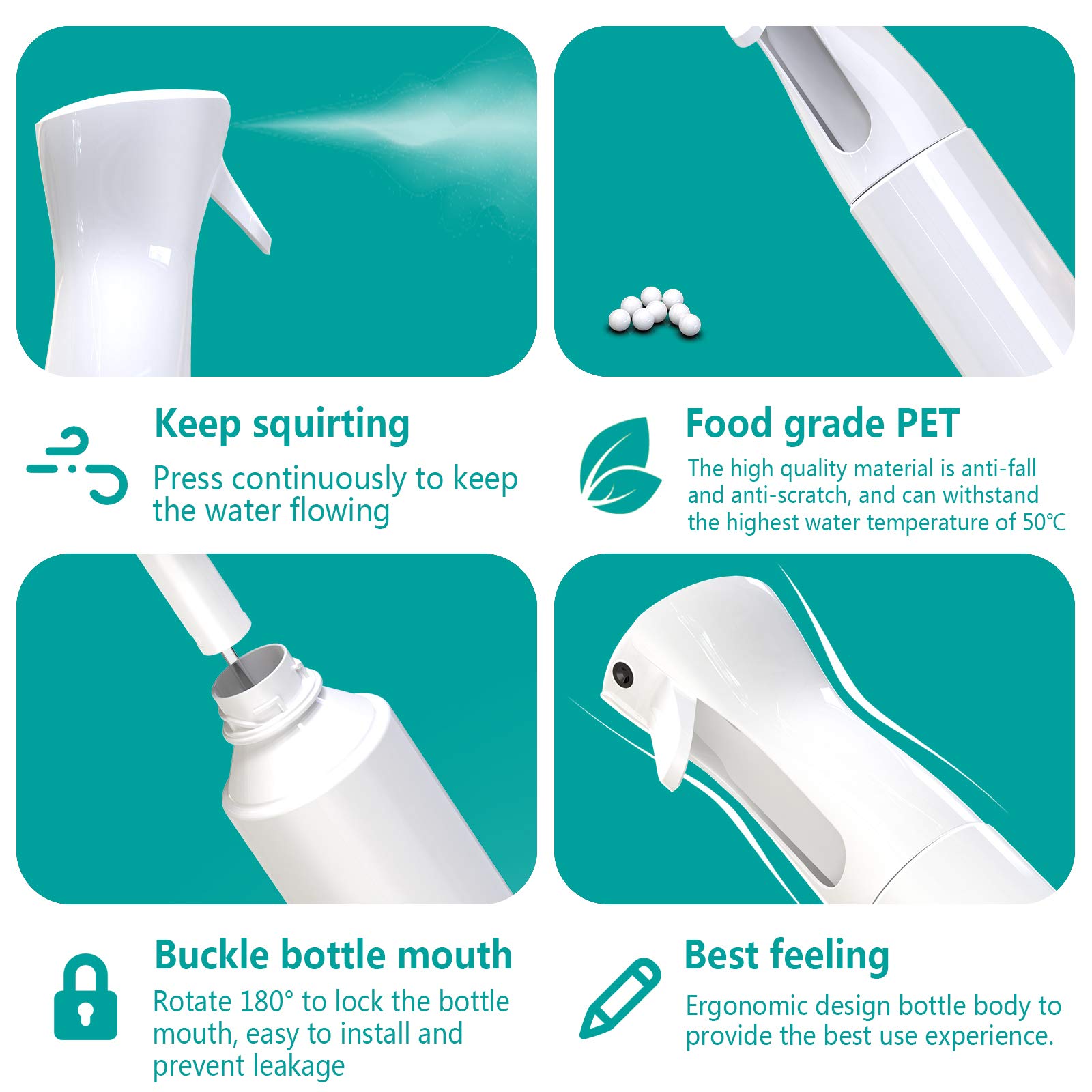 GeeRic Spray do włosów, spray do stylizacji 200 ml, bardzo cienka mgiełka do włosów, dla fryzjera, roślin/kwiatów, biały, przezroczysty