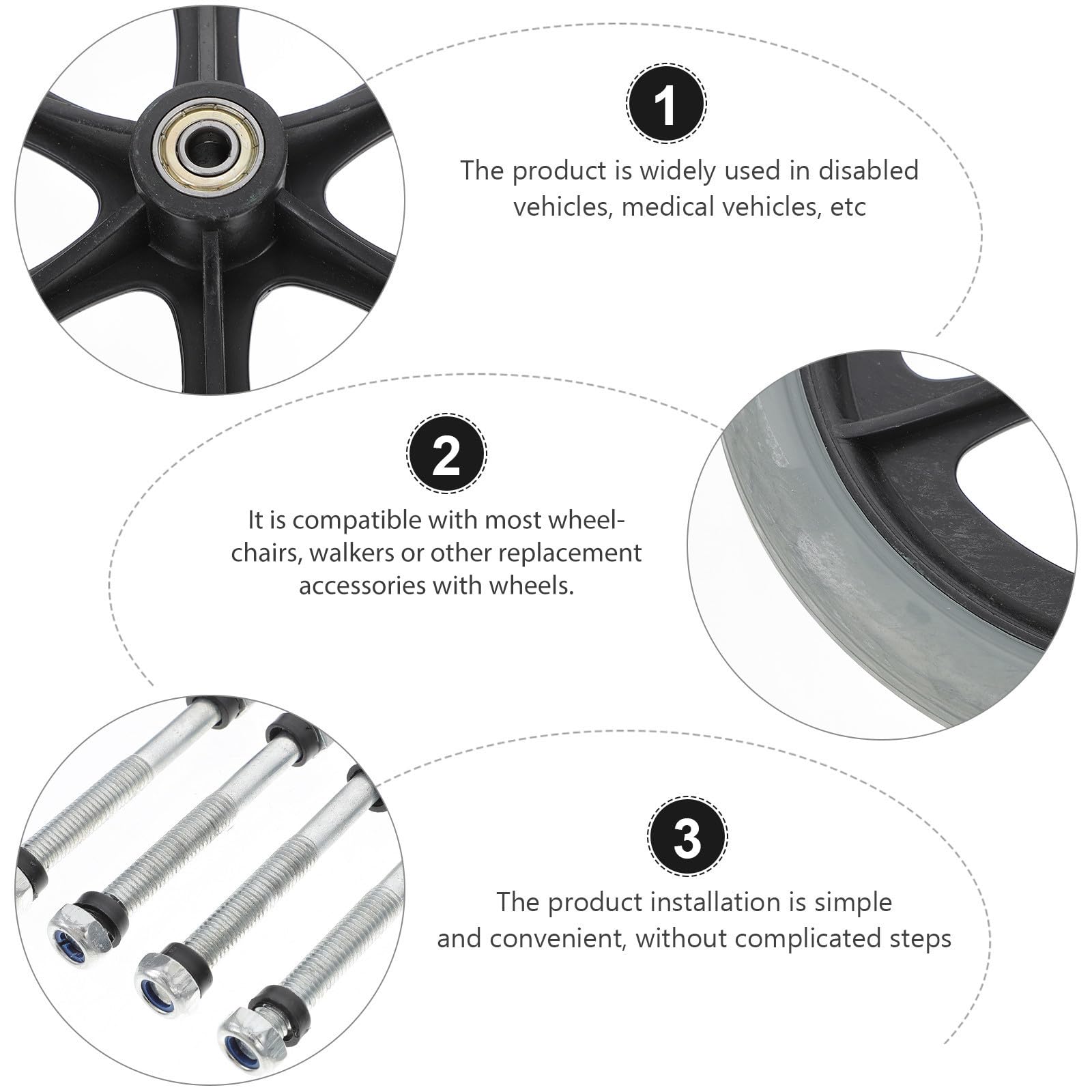 BESPORTBLE Rueda Delantera ABS PVC Acero Repuesto, para Silla de Ruedas