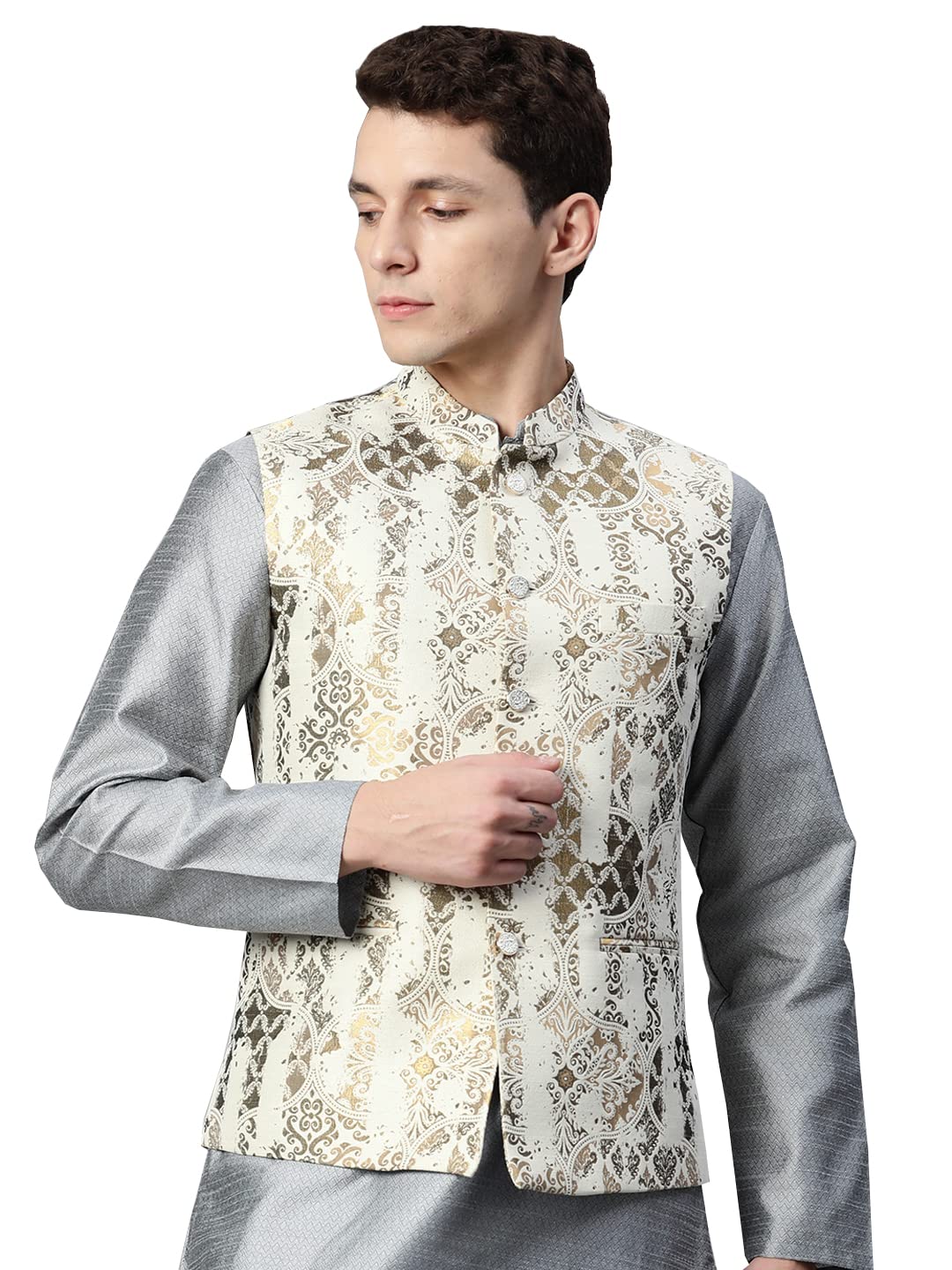 manq Men Woven Jaquard Silk Nehru Jacket-picture-32