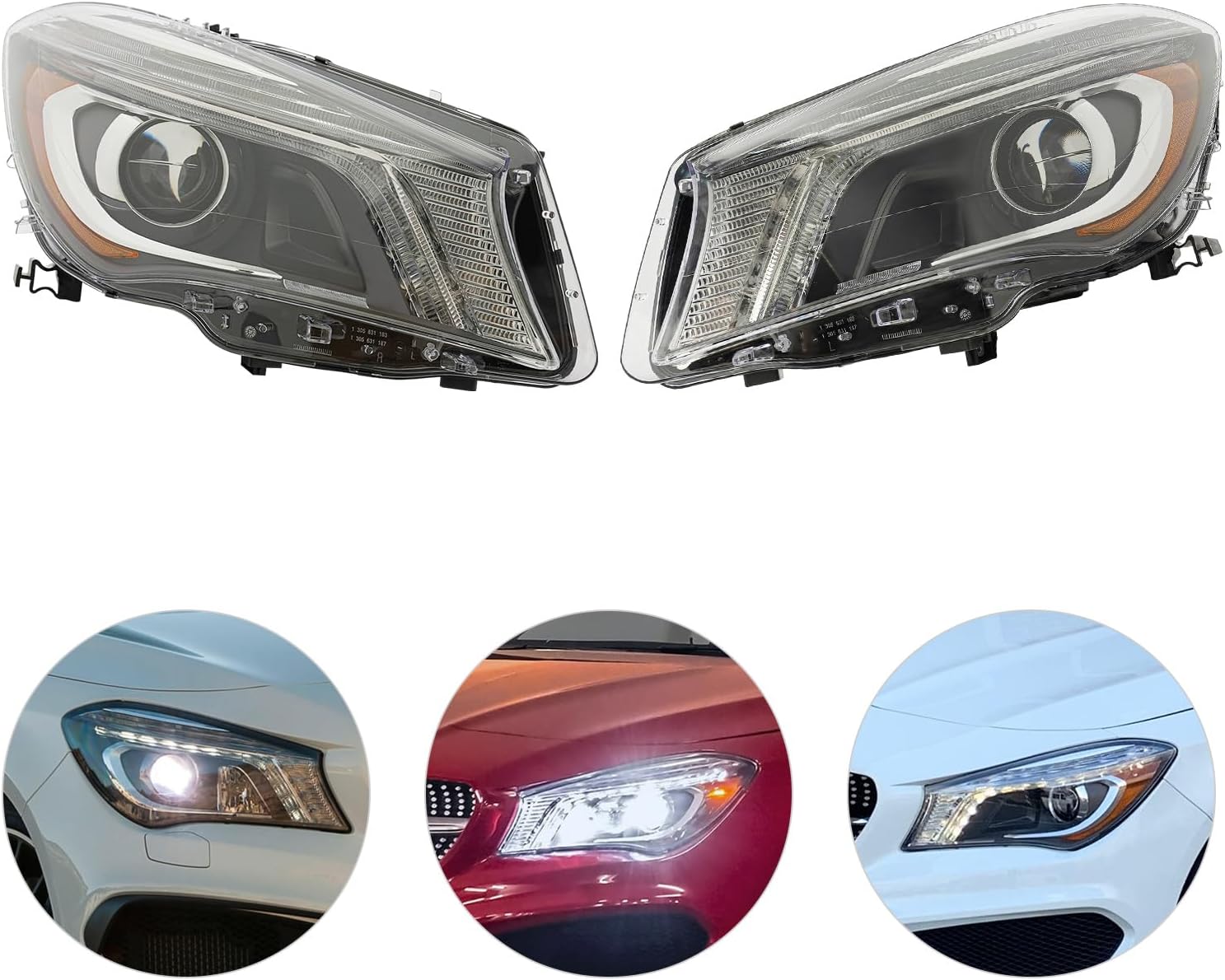 1 Pair Xenon Headlight Assembly for 2014-2016 Mercedes-Benz CLA-Class C117/CLA45 AMG/CLA180/CLA200/CLA250(LED Side Marker Lamp, LED DRL) Both Side, OE A1179065600, A1179066800