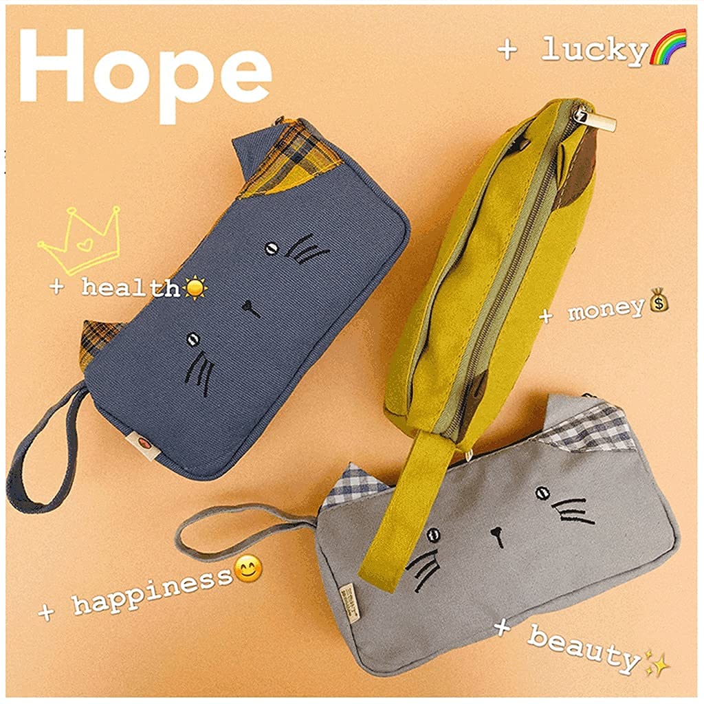 Caja de lápices Caja Linda Gato Bolsa de papelería Caja de lápices Grande Lienzo Multifuncional Bolsa de cosmética Bolsa de Bolsa de lápiz con Cremalleras-3 Colores Bolso de Bolsa de Pluma