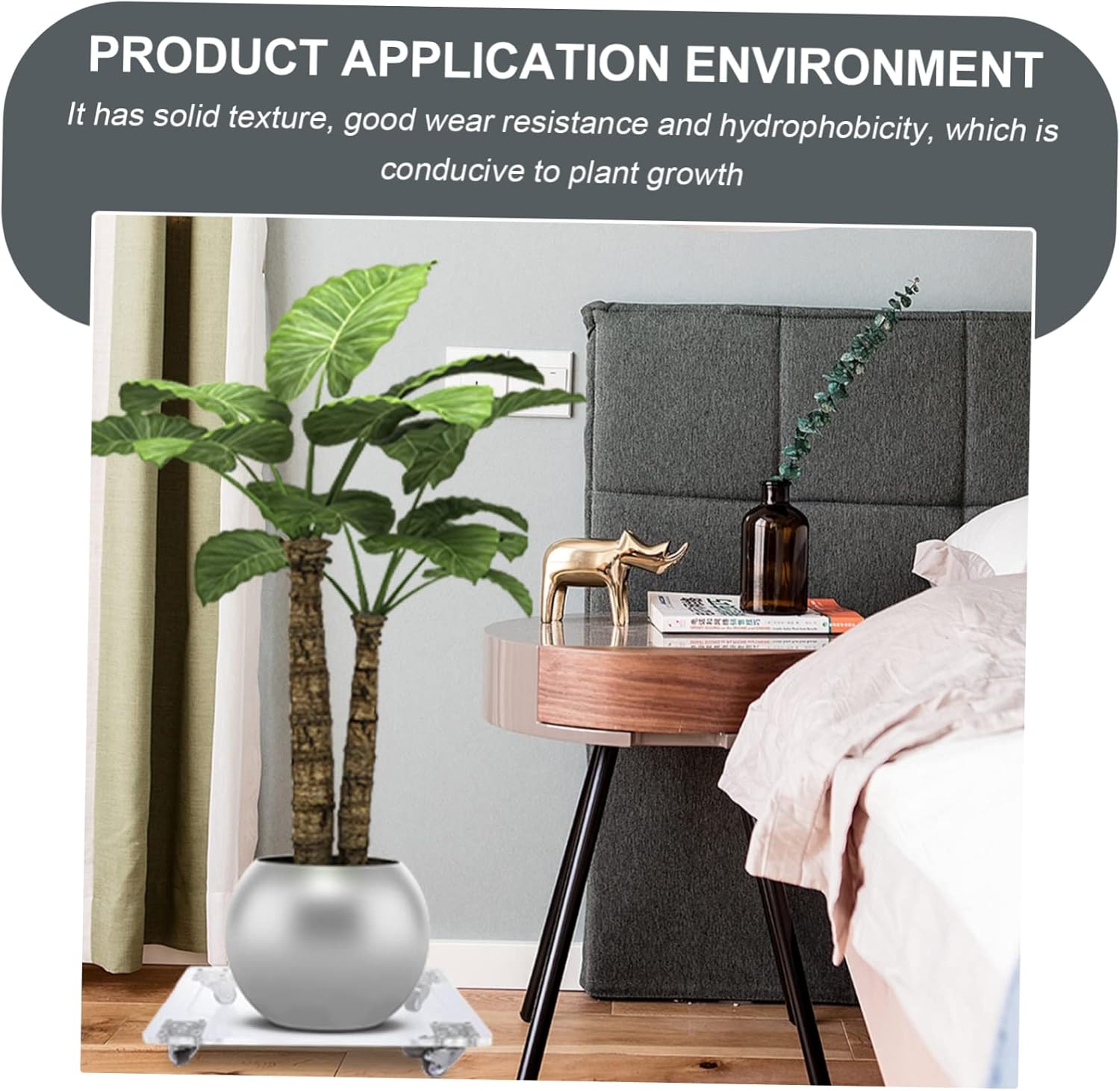 POPETPOP Square Acrylic Rolling Flowerpot Tray Wheels Movable Plant Holder for Indoor/Outdoor Use Sturdy Support for Potted Plants