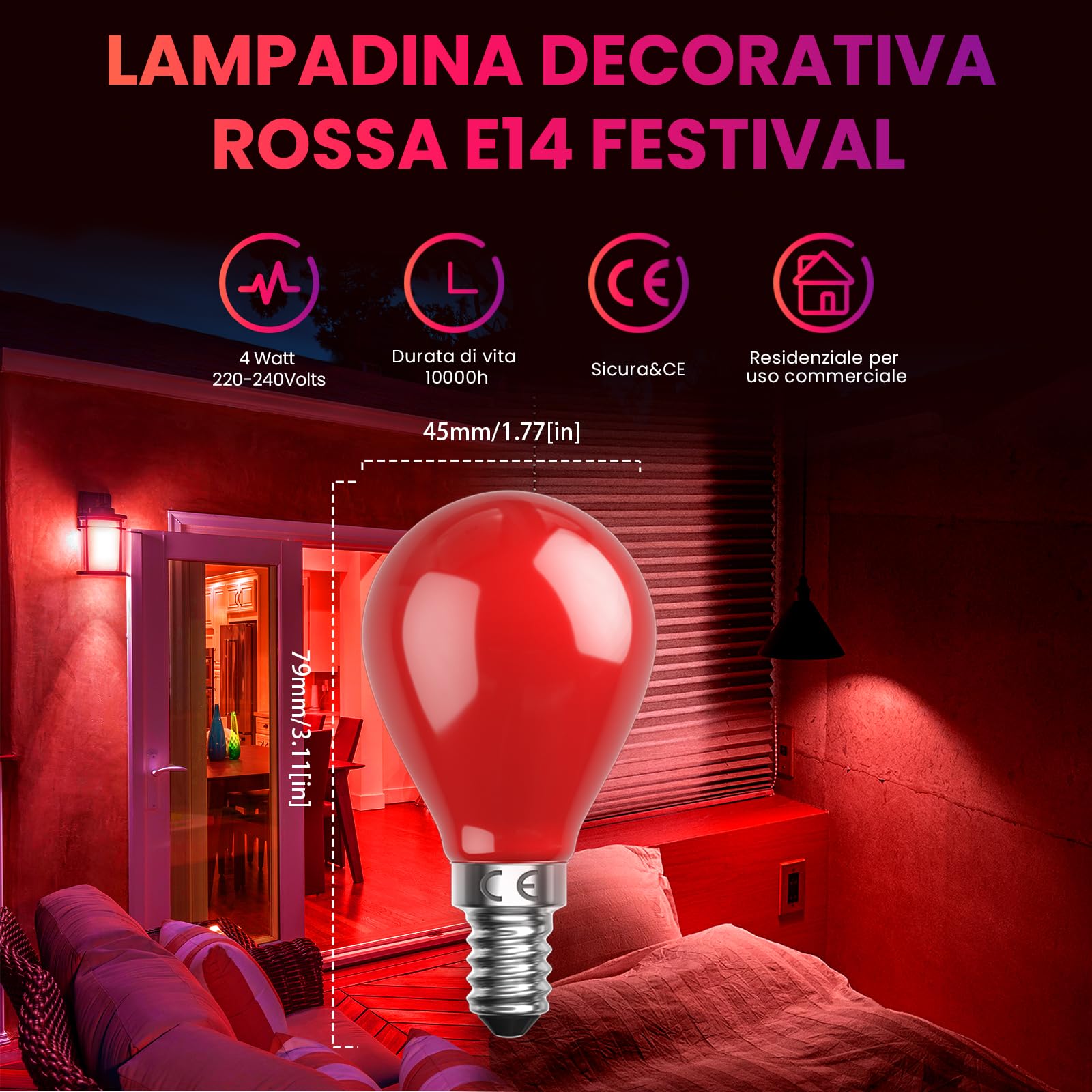 20 Lampadine LED B22 Colorate Da 1W – Rosse, Gialle, Blu, Verdi E Arancioni Per Natale, Halloween E Feste – Luce D'Ambiente 360° - 3