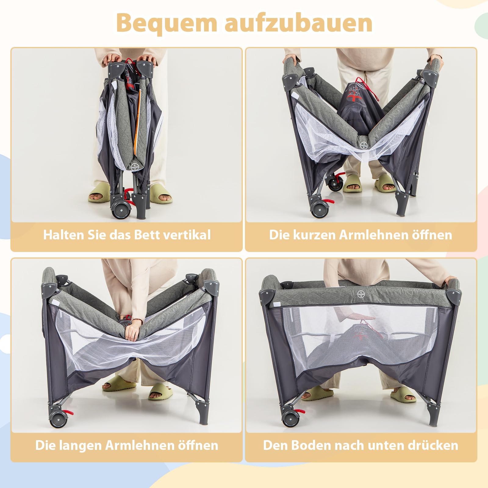 DREAMADE Reisebett mit Matratze, 5 in 1 Beistellbett Baby mit Rollen & Wickelauflage & Spieluhr, 110×76cm Babybett mit Tragetasche, Stubenwagen für Neugeborene & Baby (Grün)