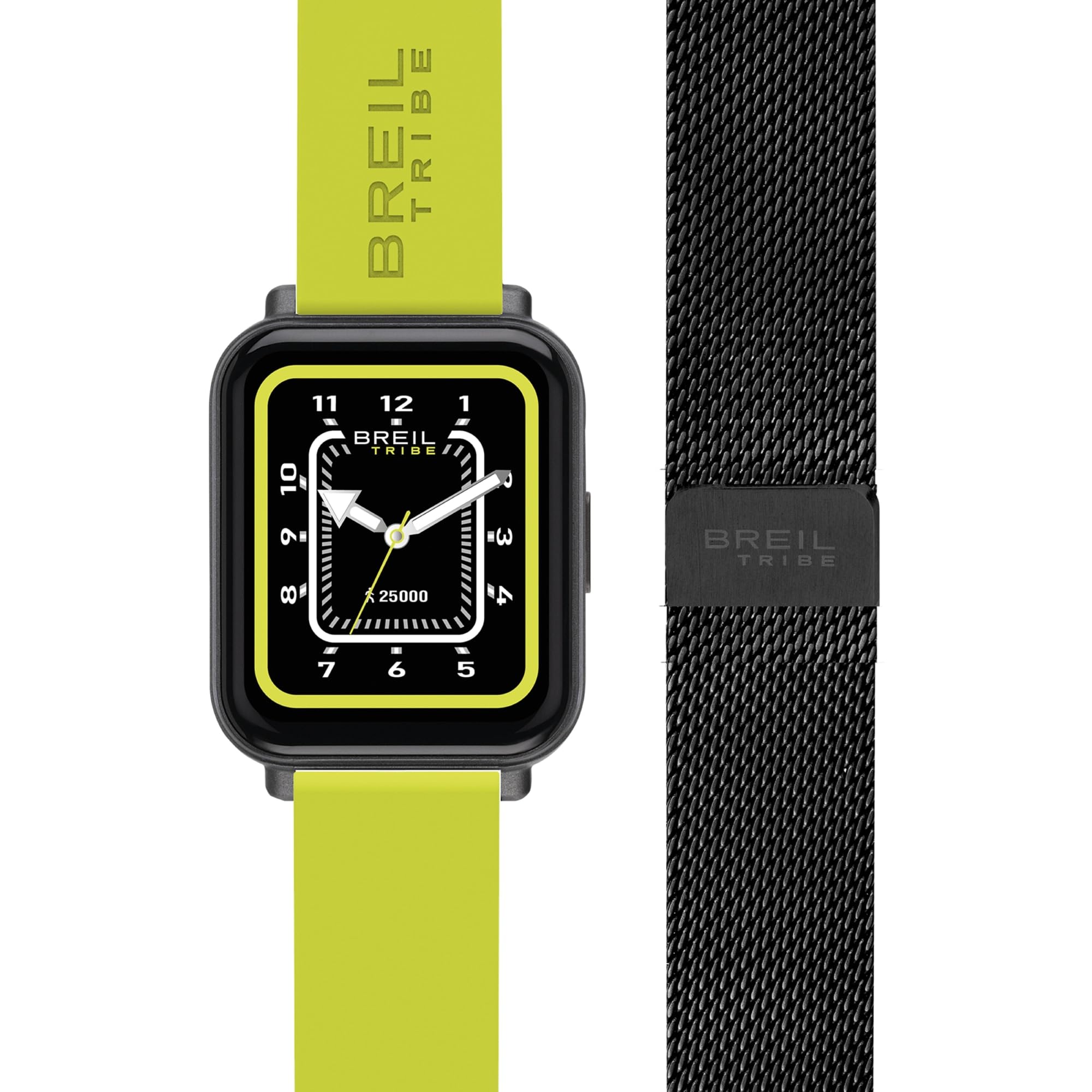 Breil, Smartwatch SBT-2, con Doppio Cinturino Intercambiabile in Silicone con Pattern Tribe, Cassa Nera, Connettività Bluetooth, Chiusura ad Ardiglione